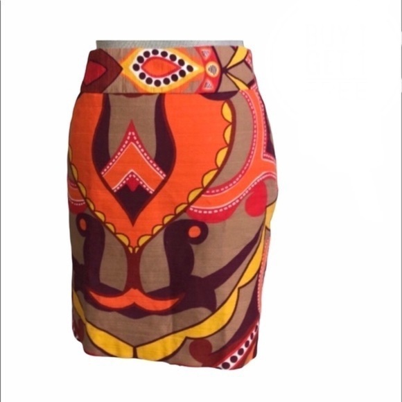 MERONA Orange Tan Multicolored Groovy Abstract Print Skirt Size 10 - Picture 1 of 5